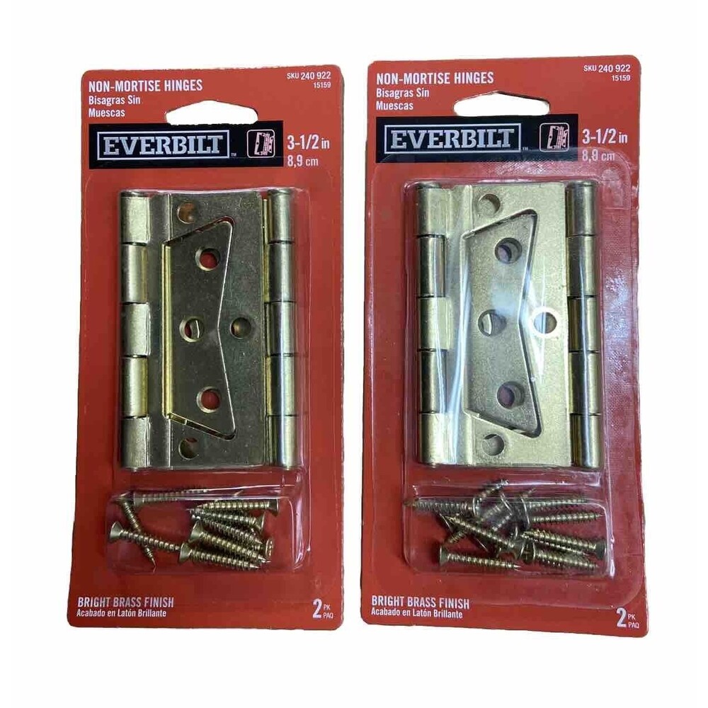 Everbilt  Bright Brass Non-Mortise Hinges 3 1/2 in 2 Pkgs of 2 Hinges